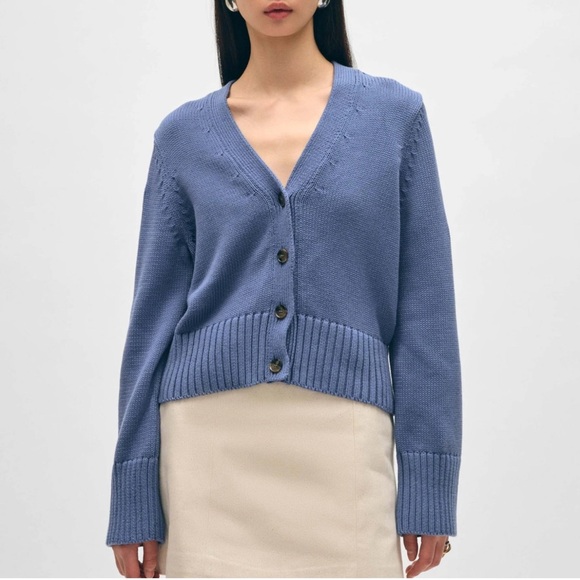 WHITE + WARREN  Organic Cotton V Neck Cardigan - Picture 1 of 11